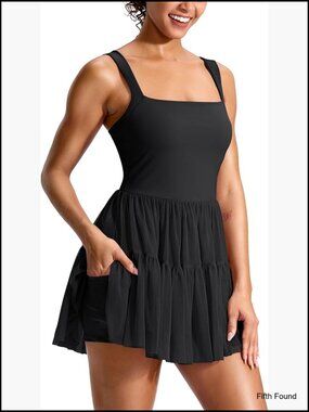 Athletic Dress with Built-in Shorts & Bra, Pockets, Adjustable Straps,